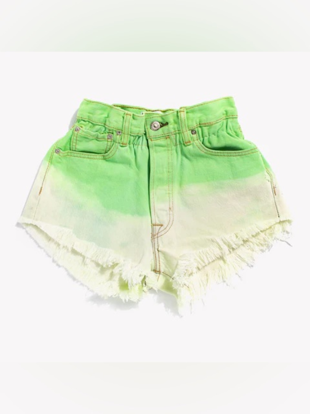 Runwaydreamz Boho Kiwi Dipped Vintage Distressed Neon green Shorts S